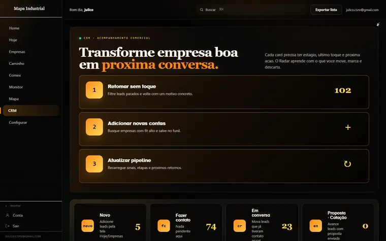 Tela real CRM do portal Mapa Industrial